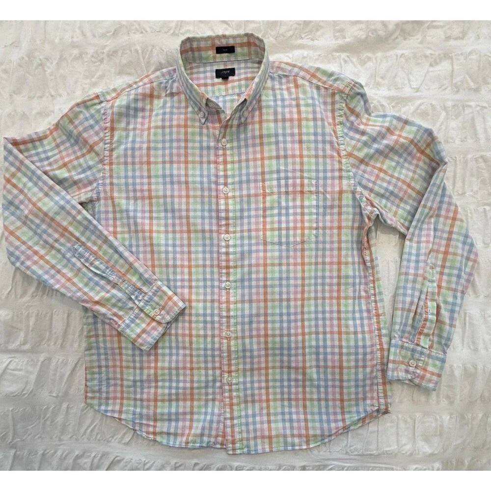 J. Crew Men’s Long Sleeve Cotton Plaid Shirt, XL, Slim Fit, GUC